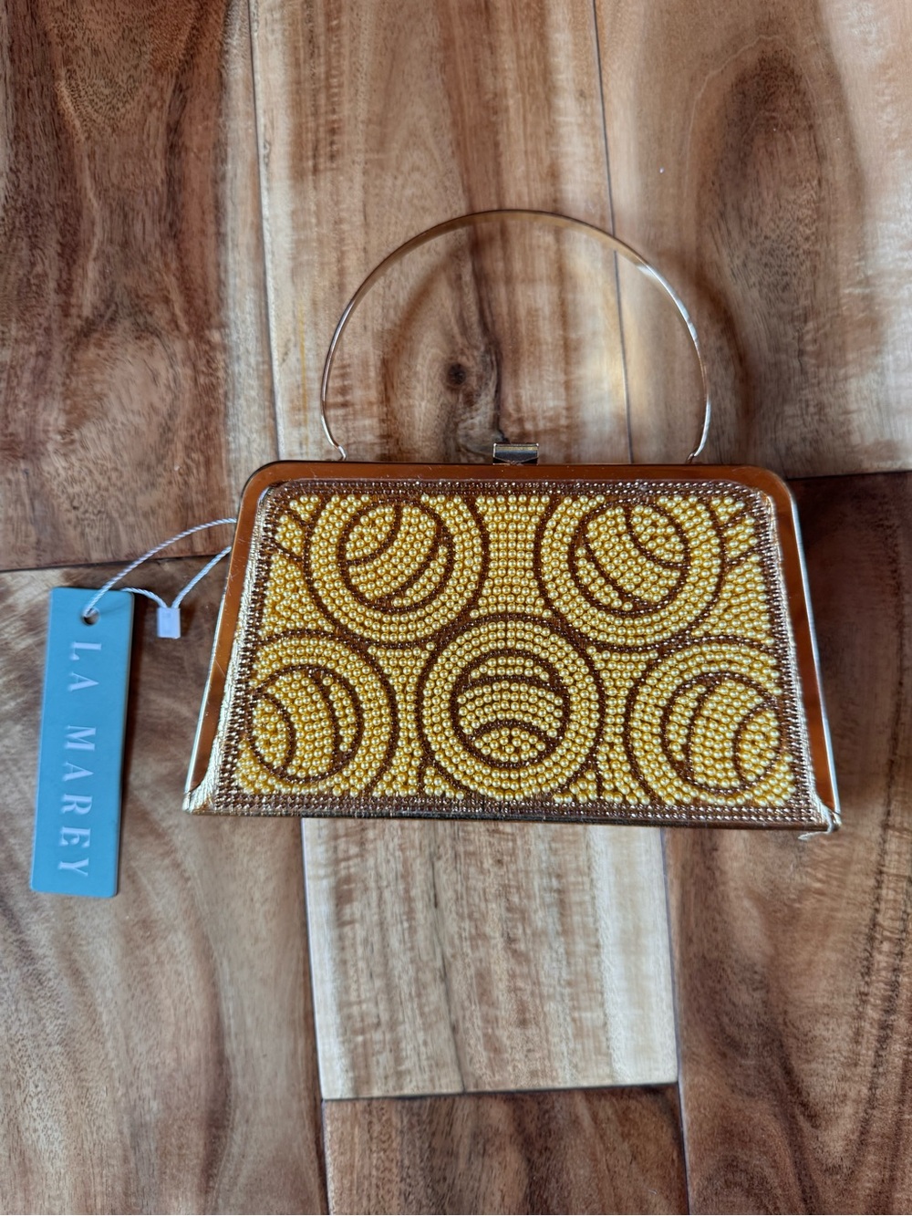 La Marey Gold Beaded Evening Clutch